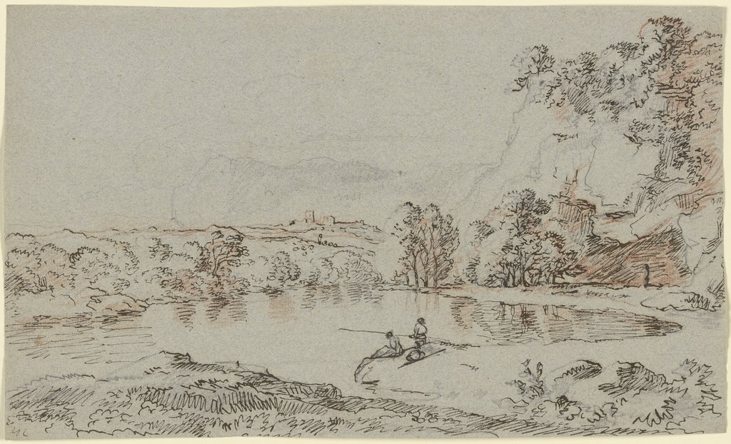 Landschaft mit zwei Anglern an einem See, Franz Innocenz Josef Kobell