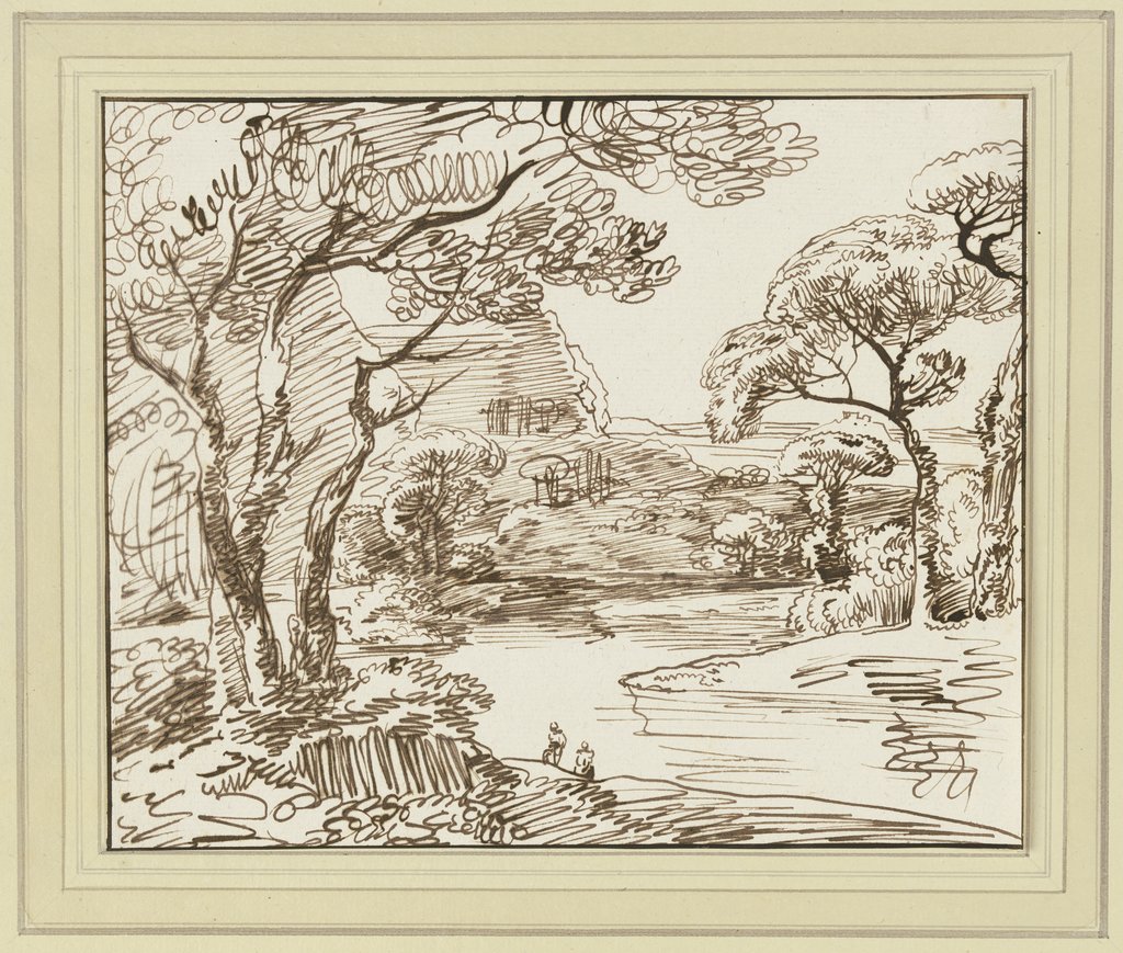 Flussuferlandschaft mit Bäumen, Franz Innocenz Josef Kobell