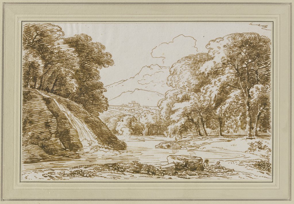 Landschaft mit Wasserfall und lagerndem Paar, Franz Innocenz Josef Kobell