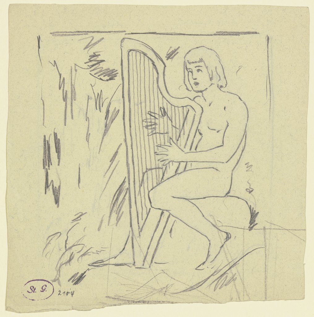 Jüngling mit Harfe (Kachelentwurf), Hans Thoma