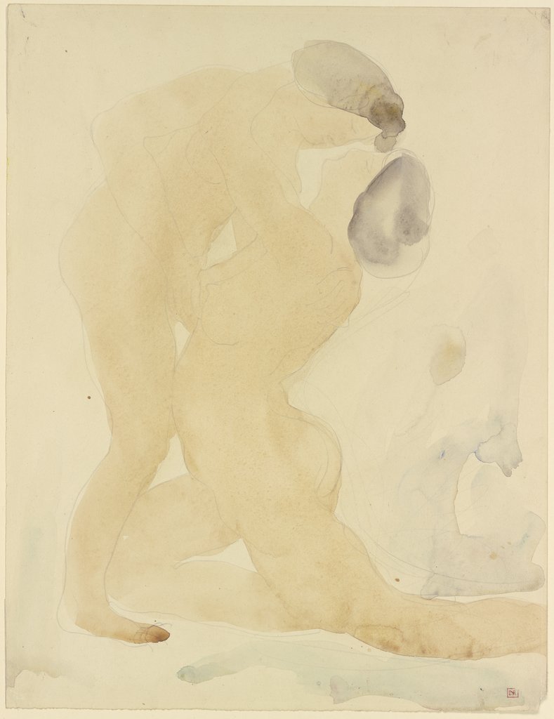 Zwei Frauen umschlingen sich und blicken sich an, die rechte kniet, Auguste Rodin;   ?