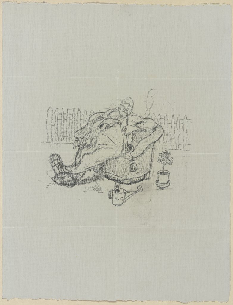 Ein Pfeife rauchender Mann, in einem Sessel ruhend, Rudolf Gudden