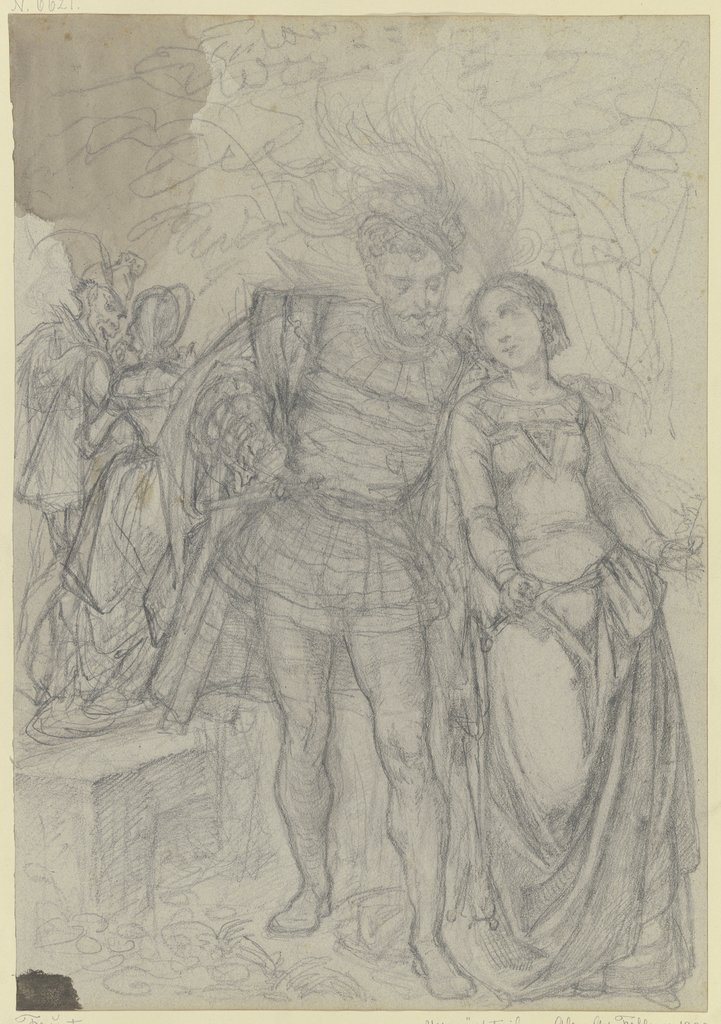 Faust und Gretchen, im Hintergrund Marthe und Mephisto, Ferdinand Fellner