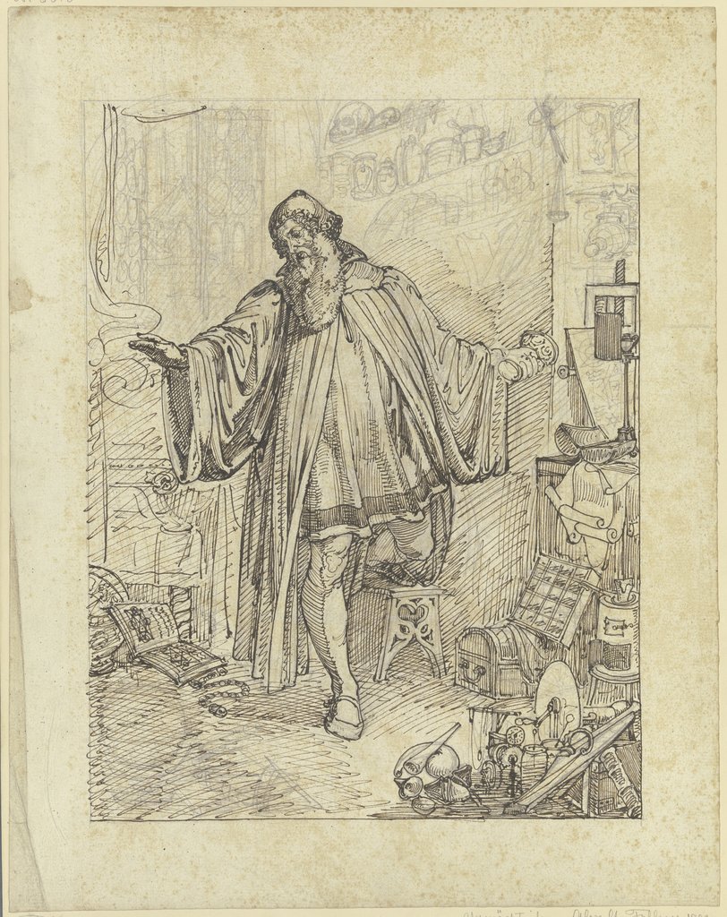Faust in seiner Studierstube, mit dem Giftbecher in seiner Rechten, Ferdinand Fellner