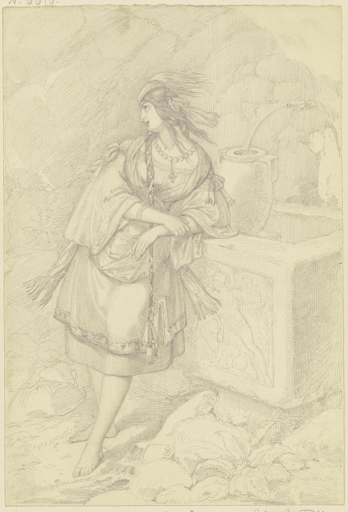 Exotisch gekleidetes Mädchen an einem Brunnen, Ferdinand Fellner