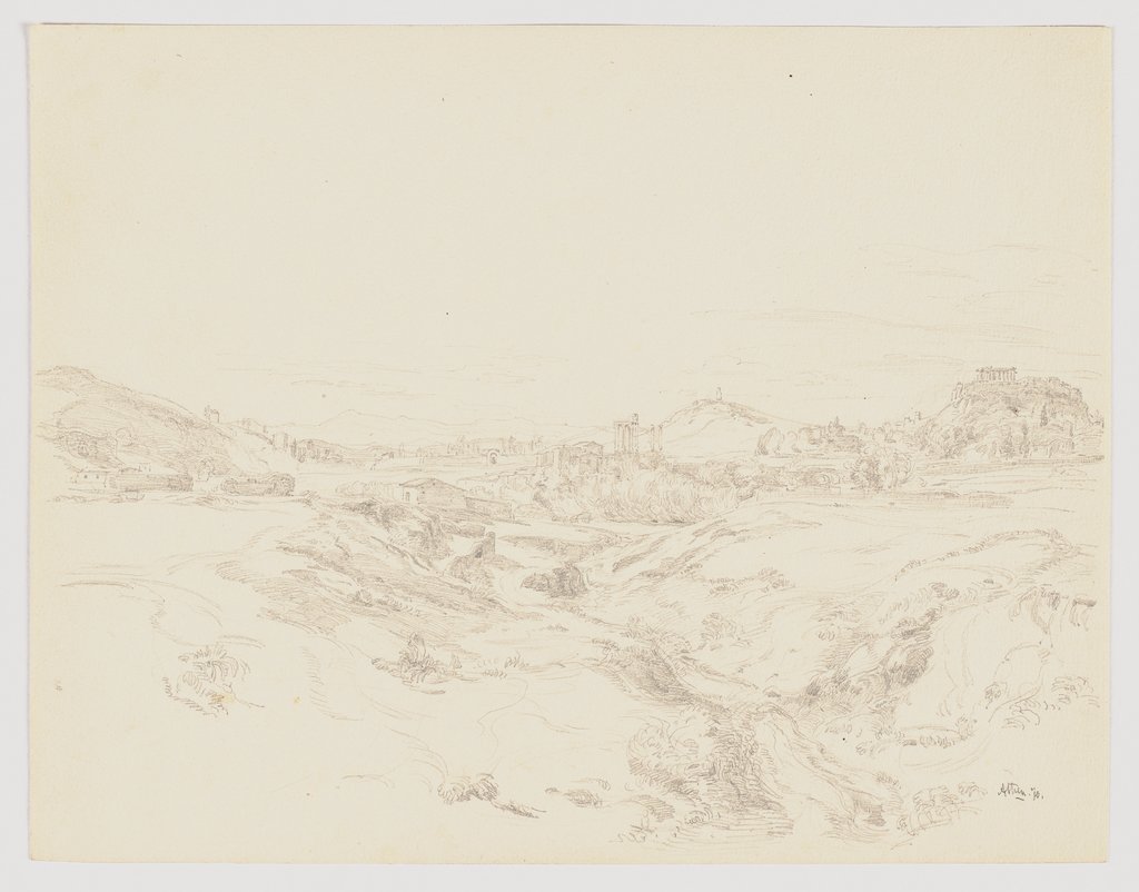 Landschaft nahe Athen, rechts die Akropolis, Ludwig Metz