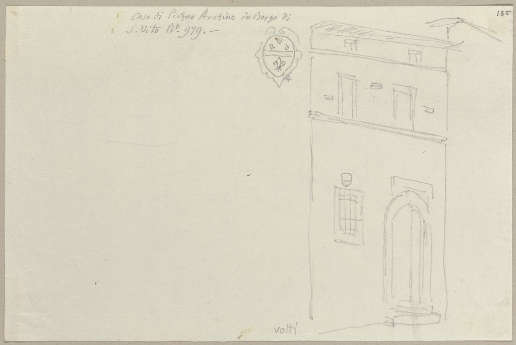 Die Front eines Hauses in Arezzo, in dem Pietro Aretino geboren sein soll, Johann Anton Ramboux