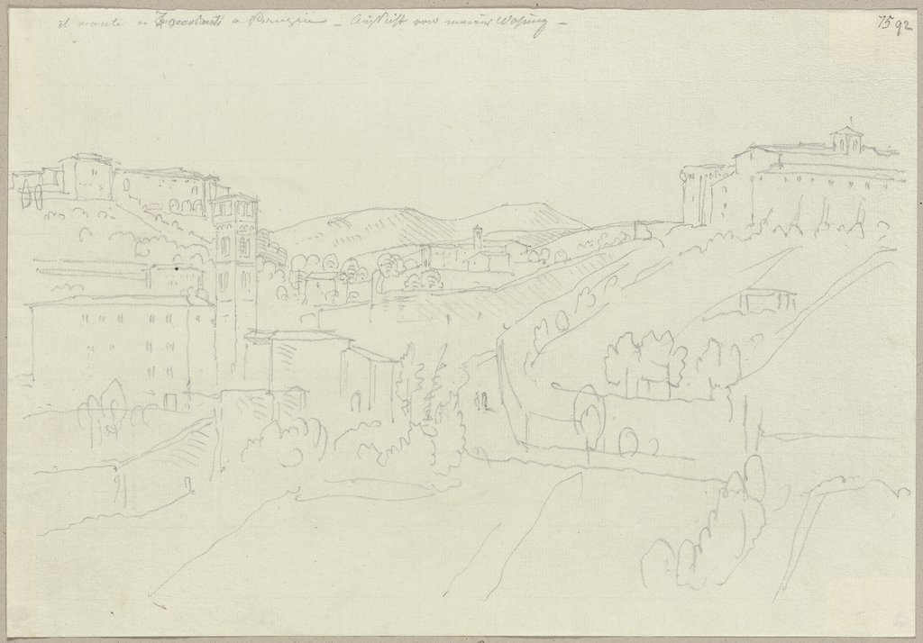 Aussicht von meiner Wohnung in Perugia auf das Kloster San Francesco, Johann Anton Ramboux