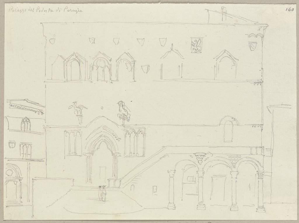 Gegen den Dom zugewendete Seite des Palazzo dei Priori zu Perugia, Johann Anton Ramboux