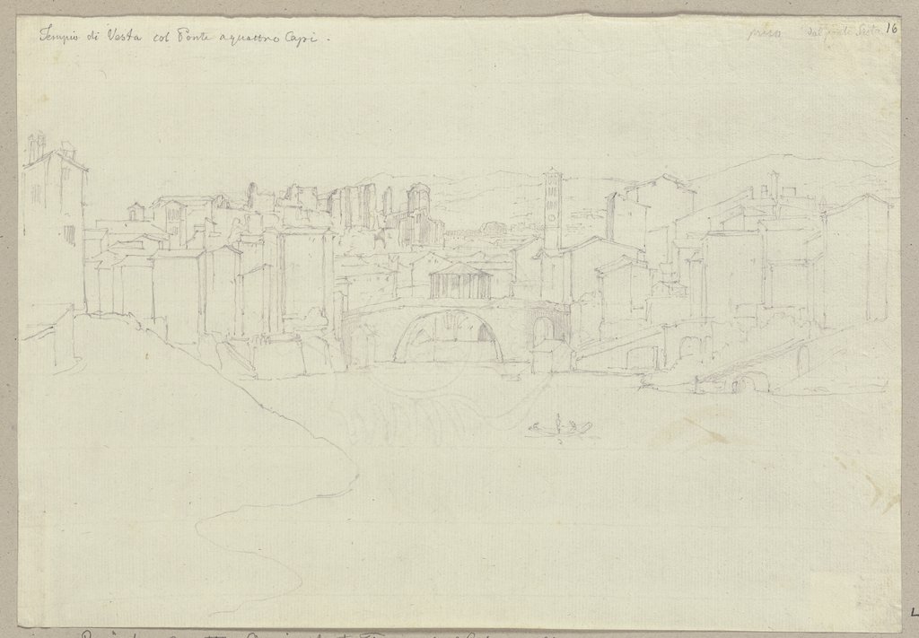 Blick auf die Ponte dei Quattro Capi, den Vesta Tempel und die  Kaiserpaläste, Johann Anton Ramboux