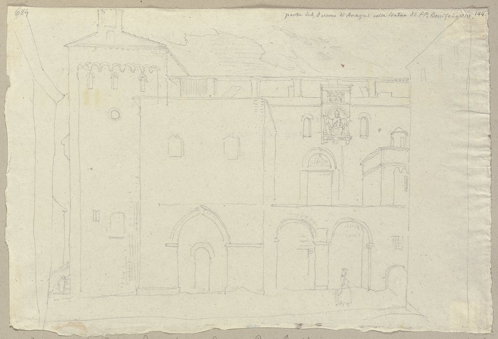 Seitenprospekt des Domes zu Anagni mit der Statue des Papst Bonifacius VIII, Johann Anton Ramboux