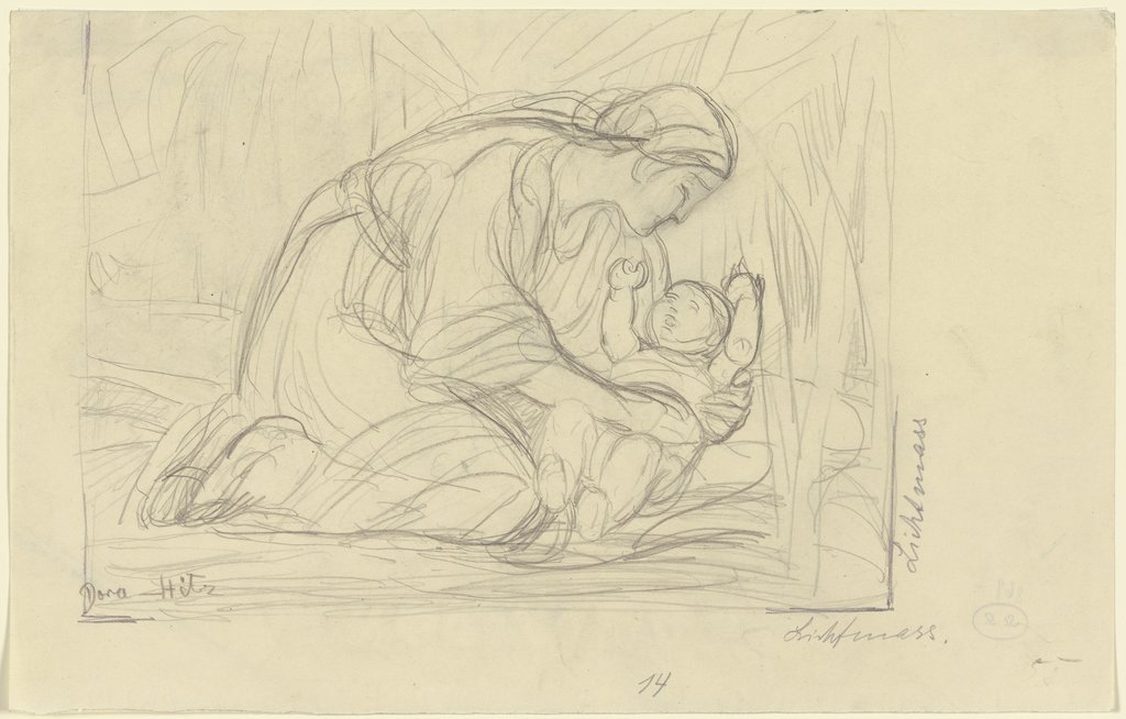 Kneeling woman with a baby, Dora Hitz
