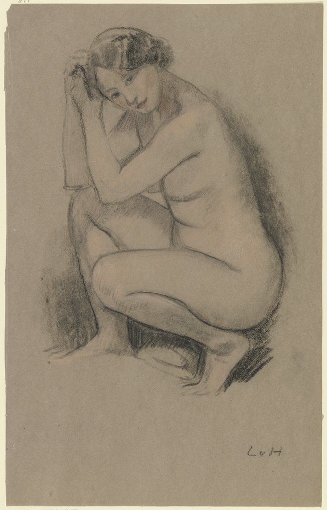 Naked crouching girl, Ludwig von Hofmann