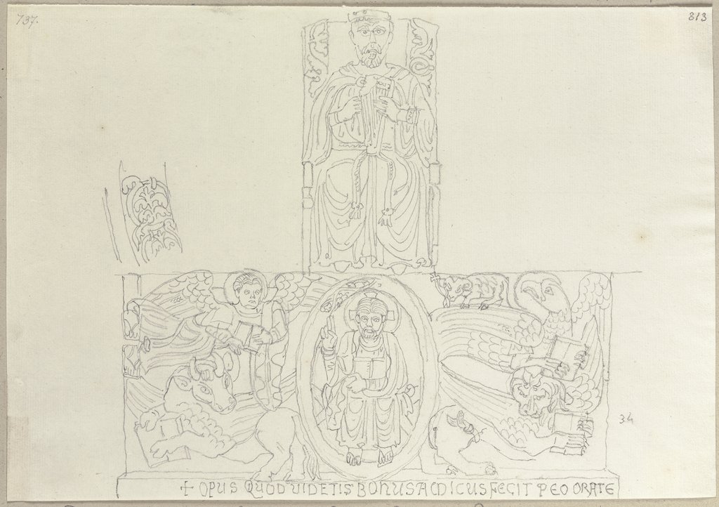 König David und Christus, Relief im Campo Santo zu Pisa, Johann Anton Ramboux, after Italian, 10th century;   ?