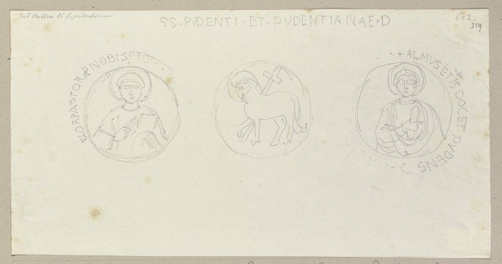 Die Medaillons im Relief über dem Portal von Santa Pudenziana, Johann Anton Ramboux
