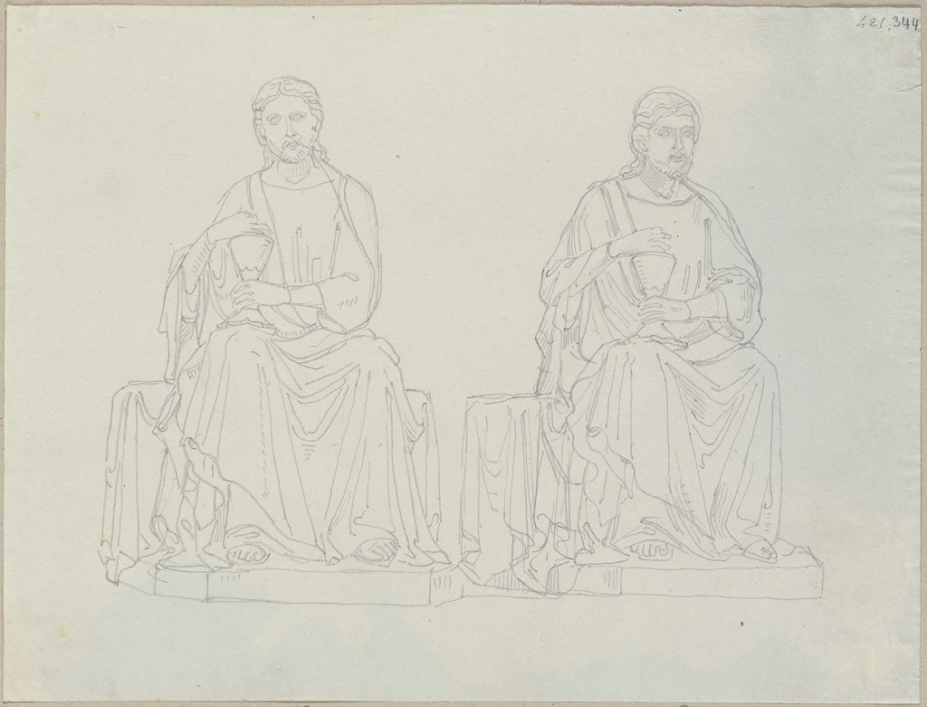 Studie einer Statue im Dom von Orvieto, Johann Anton Ramboux, after Nicola Pisano;  school, after Arnolfo di Cambio;   ?