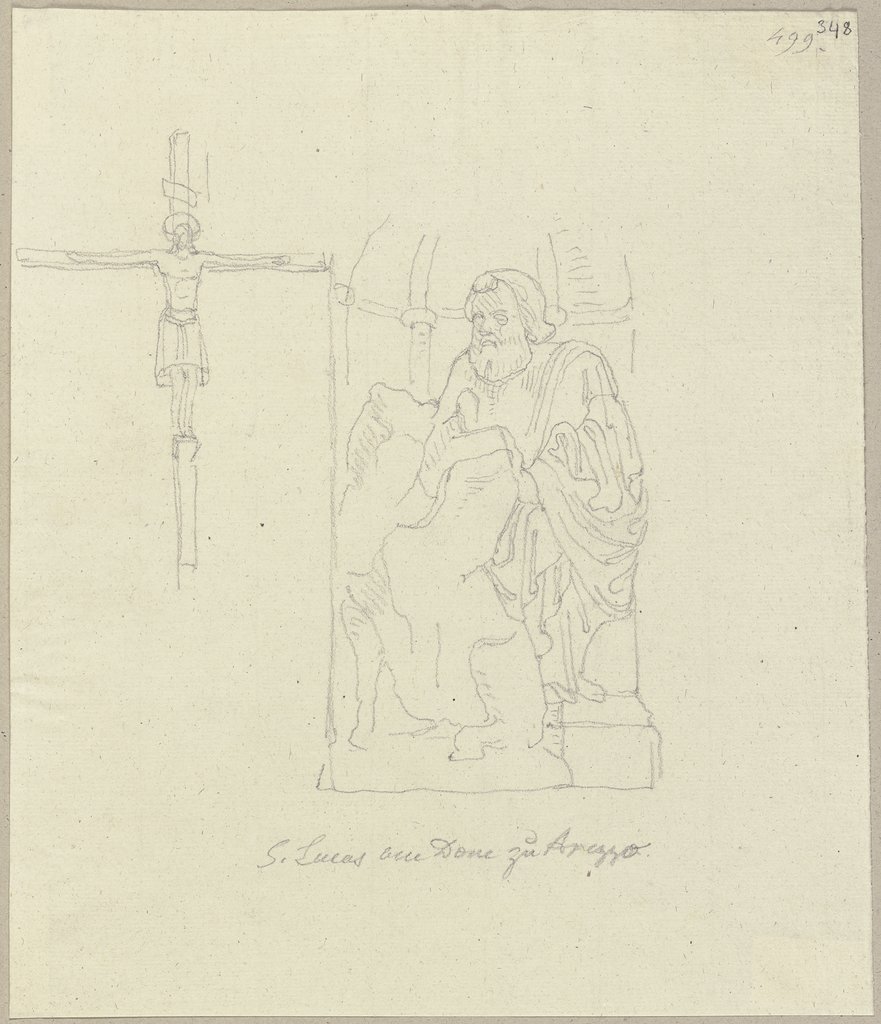 Verwitterte Statue des Evangelisten Lukas im Dom zu Arezzo, Johann Anton Ramboux