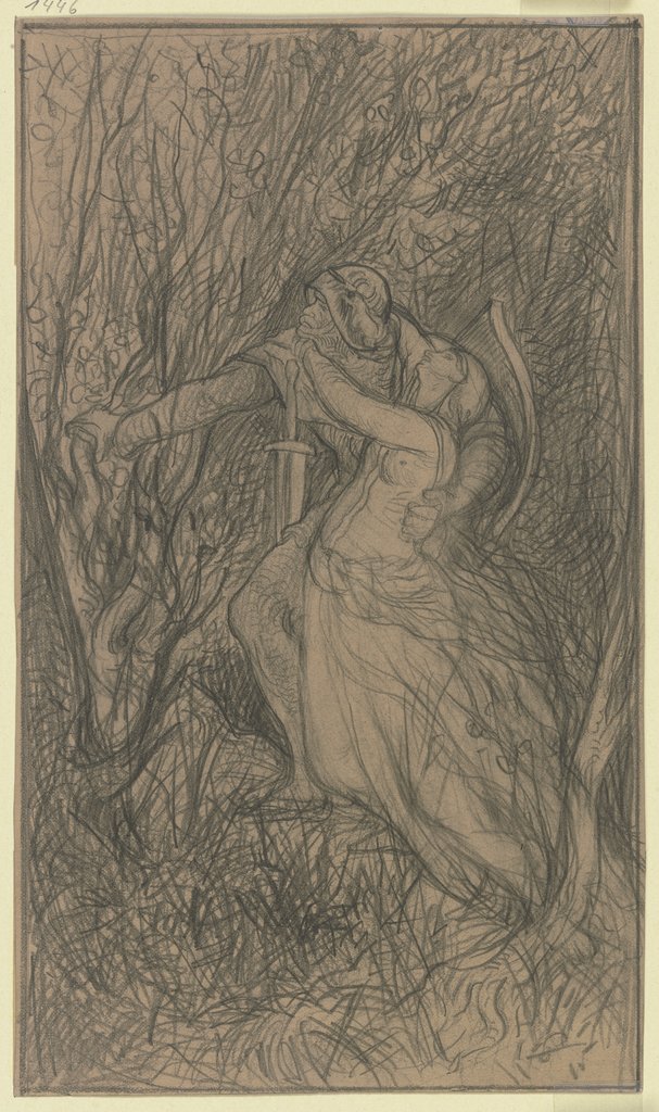 Ein Krieger, der eine Frau im Arme hält, im Walde, Victor Müller