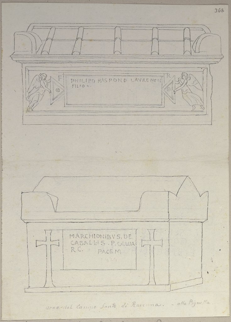 Zwei Graburnen auf dem Camposanto vor Ravenna, Johann Anton Ramboux