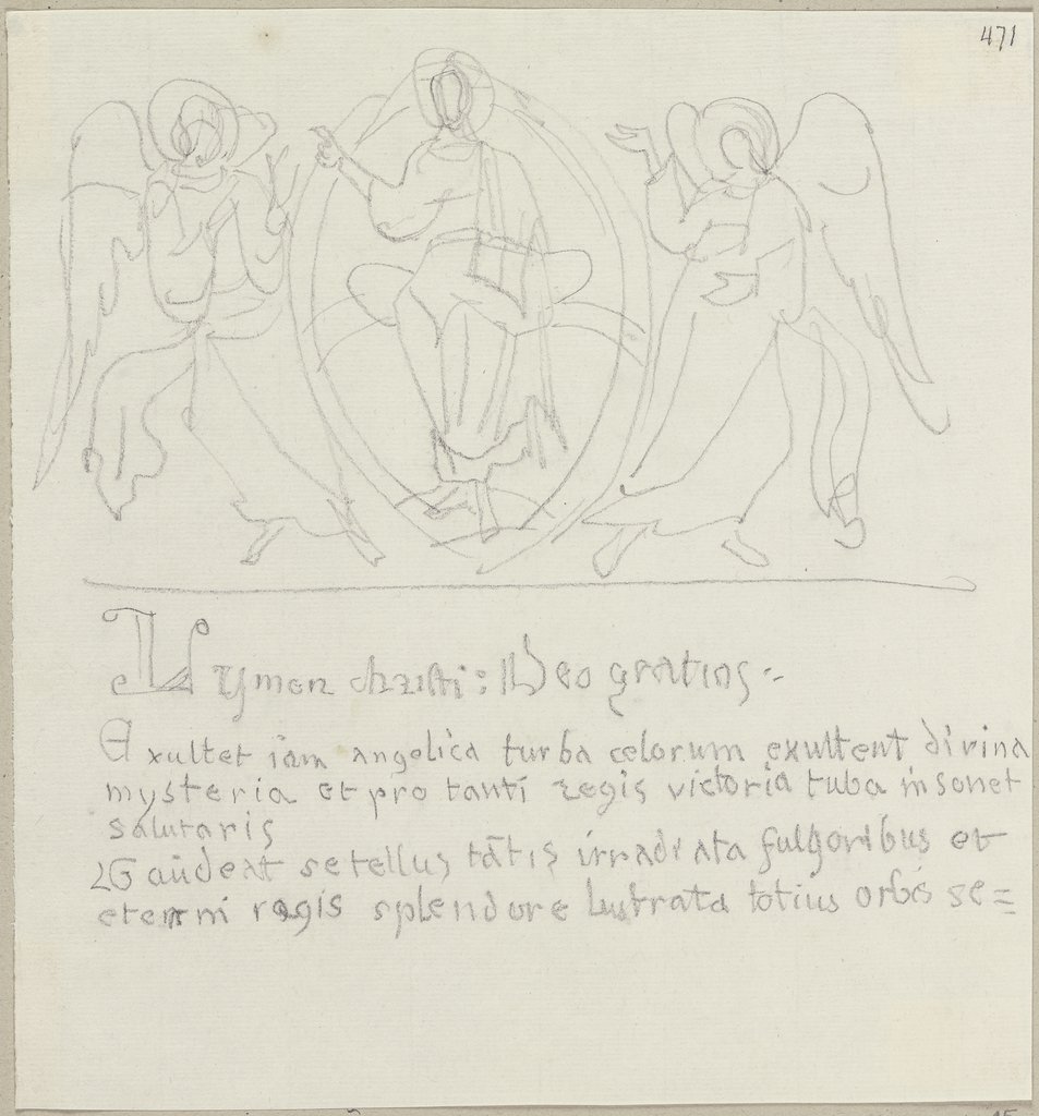 Christus in einer Mandorla, von zwei Engeln flankiert, aus einer Pergamentrolle, welche sich in der Schatzkammer von Santa Maria Assunta in Pisa befindet, Johann Anton Ramboux