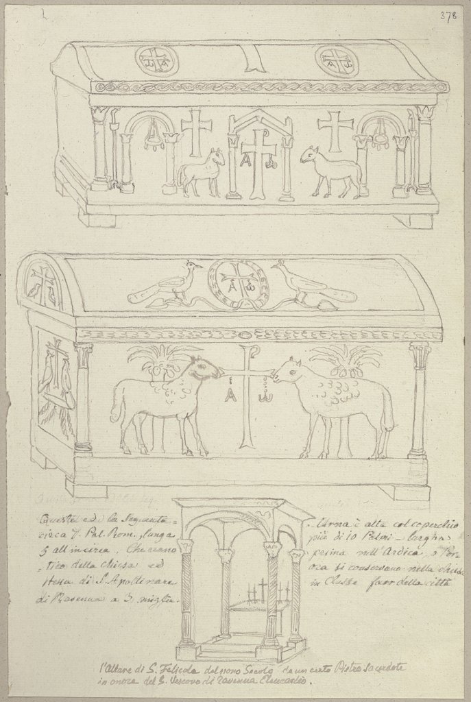 Zwei Sarkophage sowie das Ziborium und der Altar in Sant’Apollinare in Classe, Johann Anton Ramboux