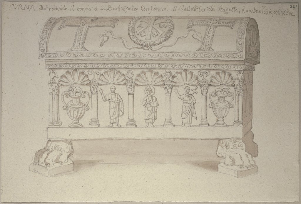 Sarkophag in der Metropolitankirche in Ravenna mit den Gebeinen des Heiligen Barbaziano, Beichtvater der Galla Placidia, Johann Anton Ramboux