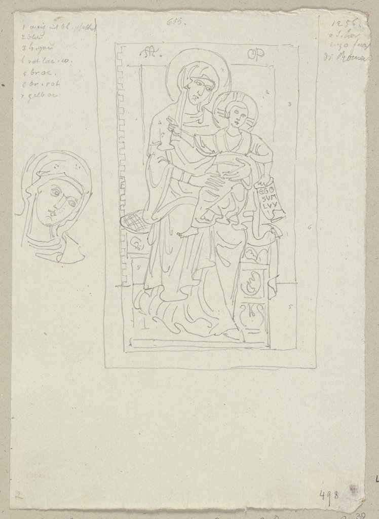 Thronende Madonna mit dem Christusknaben, nach einem Fresko in San Lorenzo fuori le mura in Rom, Johann Anton Ramboux