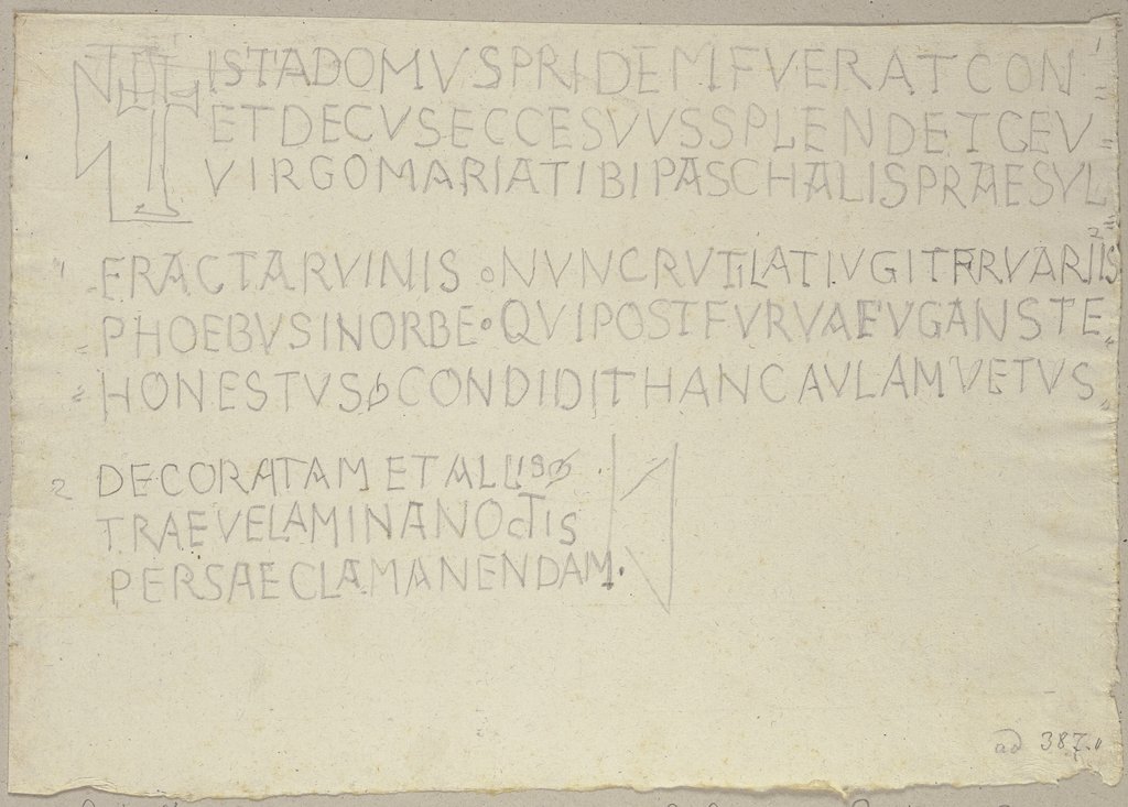 Inschrift einer Graburne in San Cesareo de Appia in Rom (?), Johann Anton Ramboux