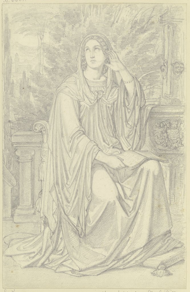 Eine Dame (Laura?) an einem Brunnen sitzend, mit Lektüre beschäftigt, Ferdinand Fellner