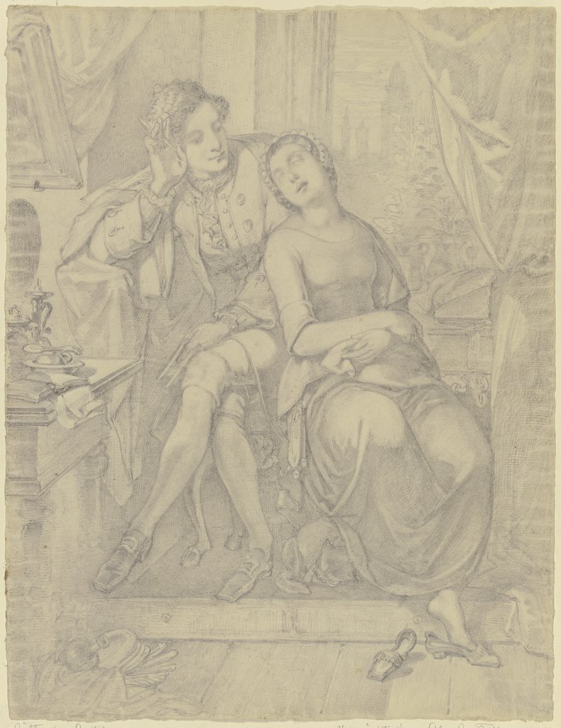Ein Dichter bei einem eingeschlafenem Mädchen (Goethe und Gretchen?), Ferdinand Fellner