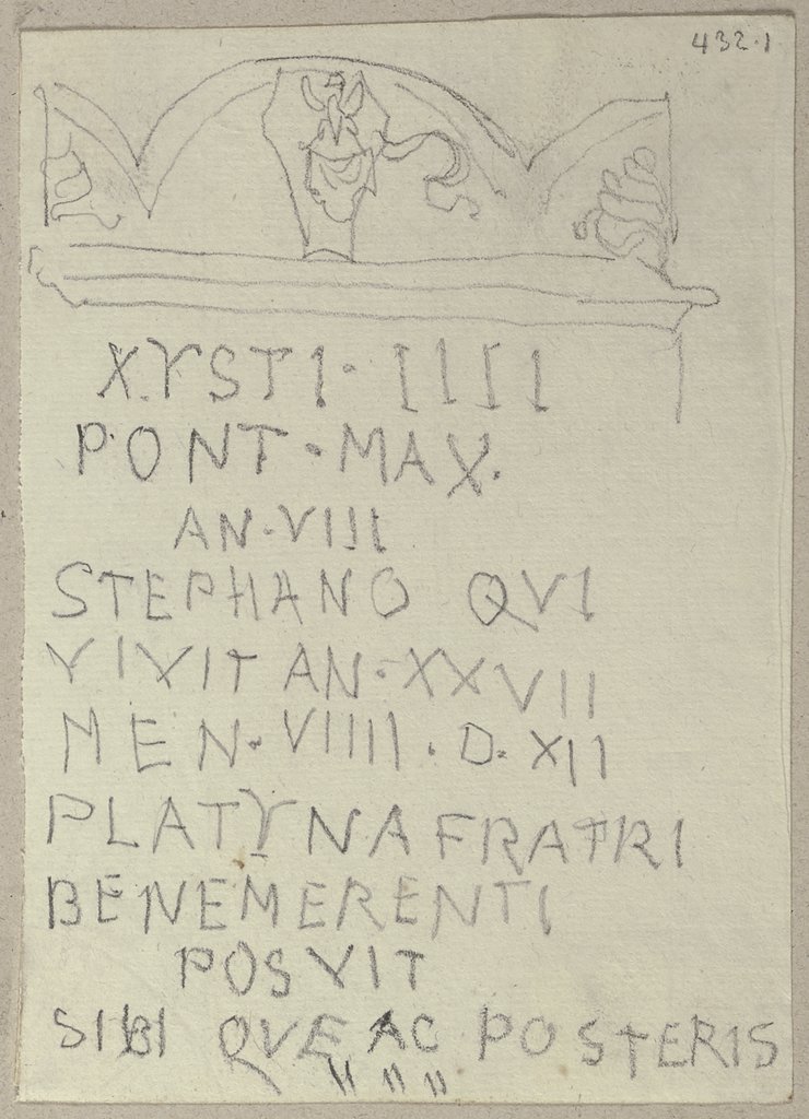 Inschrift des Grabsteins von Bartolomeo Platina (?) in Santa Maria Maggiore in Rom, Johann Anton Ramboux