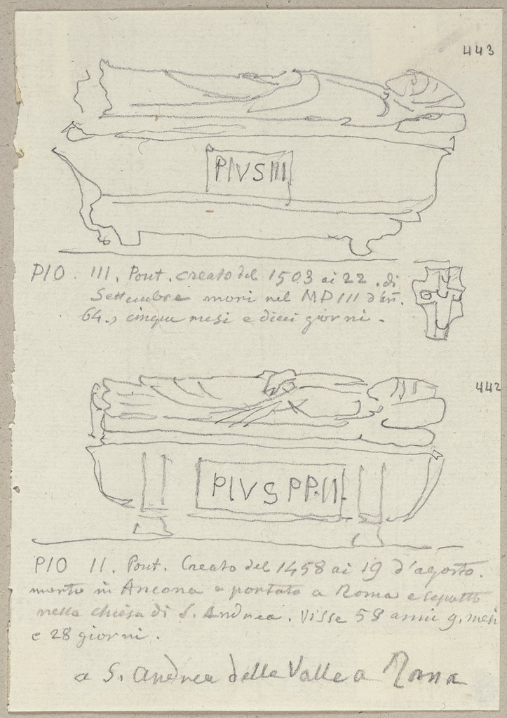 Details der Grabmonumente von Papst Pius III. sowie von Papst Pius II. in Sant’Andrea della Valle in Rom, Johann Anton Ramboux