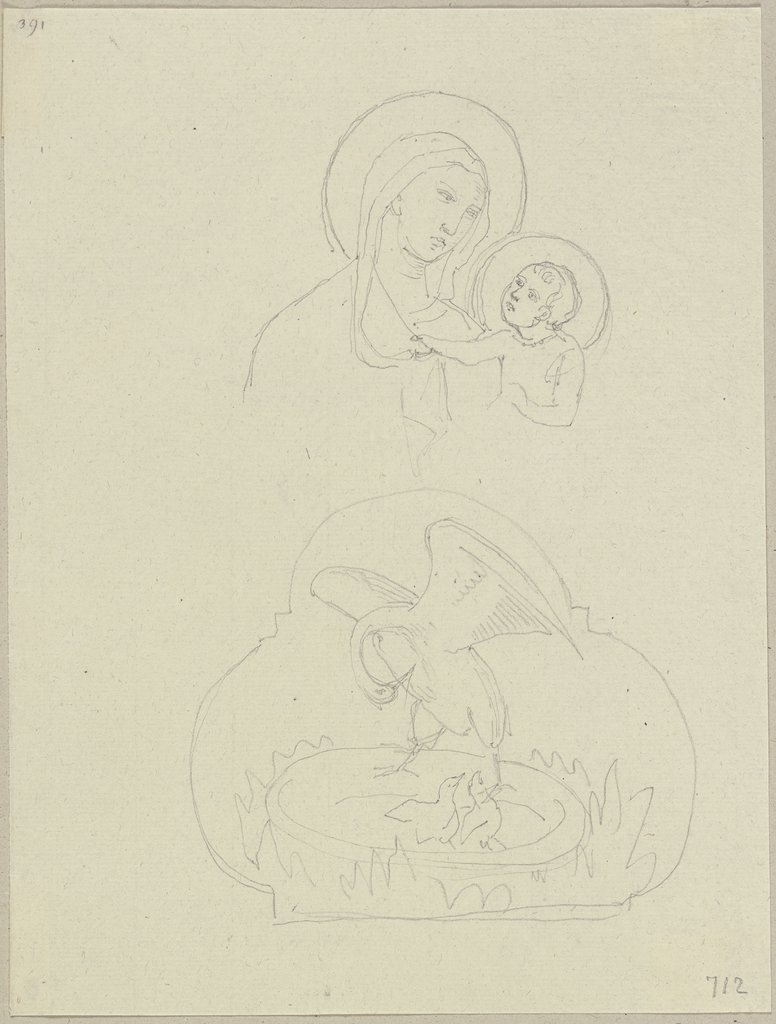 Madonna mit Kind auf der Rückwand des Altars der Sakristei von San Francesco in Assisi, Johann Anton Ramboux, after Pietro Cavallini;   ?
