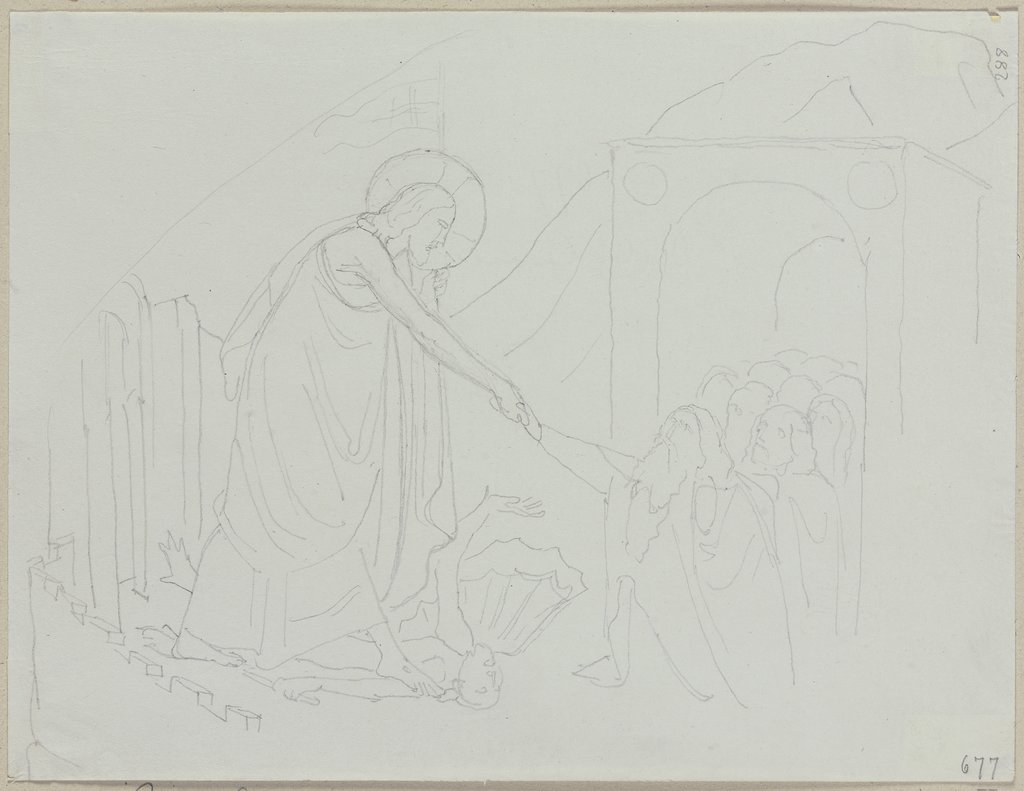 Von Pietro Cavallini an der Bogenwölbung der unteren Kirche von San Francesco, gegen die Sakristei zu, in Assisi, Johann Anton Ramboux, nach Pietro Cavallini