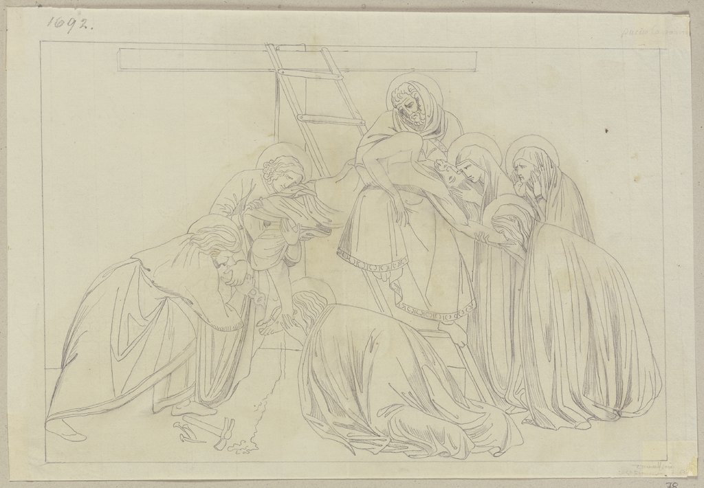 Die Kreuzabnahme Jesu Christi, nach einem Wandgemälde des Pietro Cavallini in der unteren Kirche zu San Francesco in Assisi, Johann Anton Ramboux, nach Pietro Cavallini