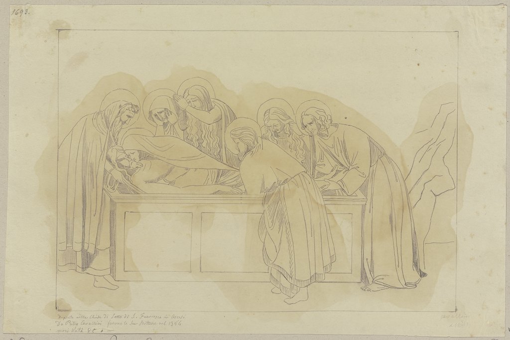 Die Grablegung Jesu Christi, nach einem Wandgemälde des Pietro Cavallini in der unteren Kirche zu San Francesco in Assisi, Johann Anton Ramboux, after Pietro Cavallini