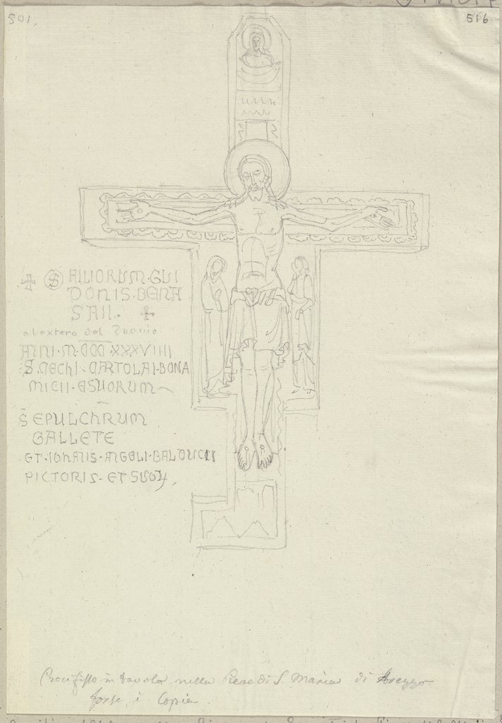 Kruzifix auf Holz gemalt am Eingang der Sakristei von Santa Maria della Pieve in Arezzo aufgehängt, Johann Anton Ramboux