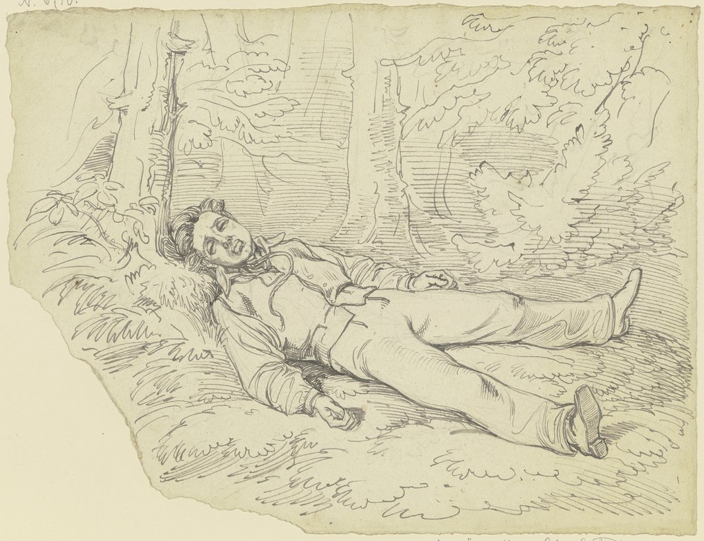 Ein Erhängter im Wald liegend, Ferdinand Fellner