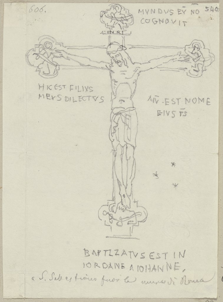 In Holz geschnitztes Kruzifix in einer Seitenkapelle zu San Sebastiano ad Catacumbas in Rom, Johann Anton Ramboux