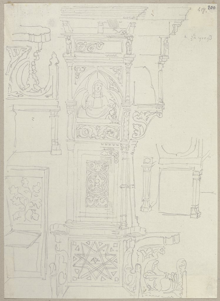Einer der in Holz geschnitzten Chorstühle im Dom von Orvieto, Johann Anton Ramboux