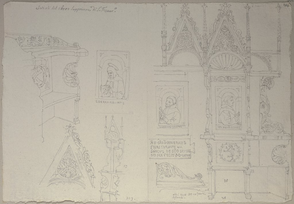 Verzierungen der in Holz geschnitzten Chorstühle der oberen Kirche von San Francesco in Assisi, Johann Anton Ramboux
