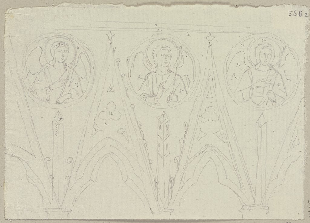 Details im Inneren der oberen Kirche zu San Francesco in Assisi, Johann Anton Ramboux, nach Giunta Pisano