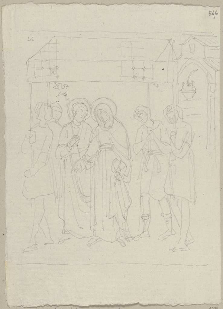 Maria und Joseph, zur Vermählung gehend - Wandgemälde, angeblich von Giunta Pisano, im Chor in der oberen Kirche von San Francesco in Assisi, Johann Anton Ramboux, nach Giunta Pisano;   ?
