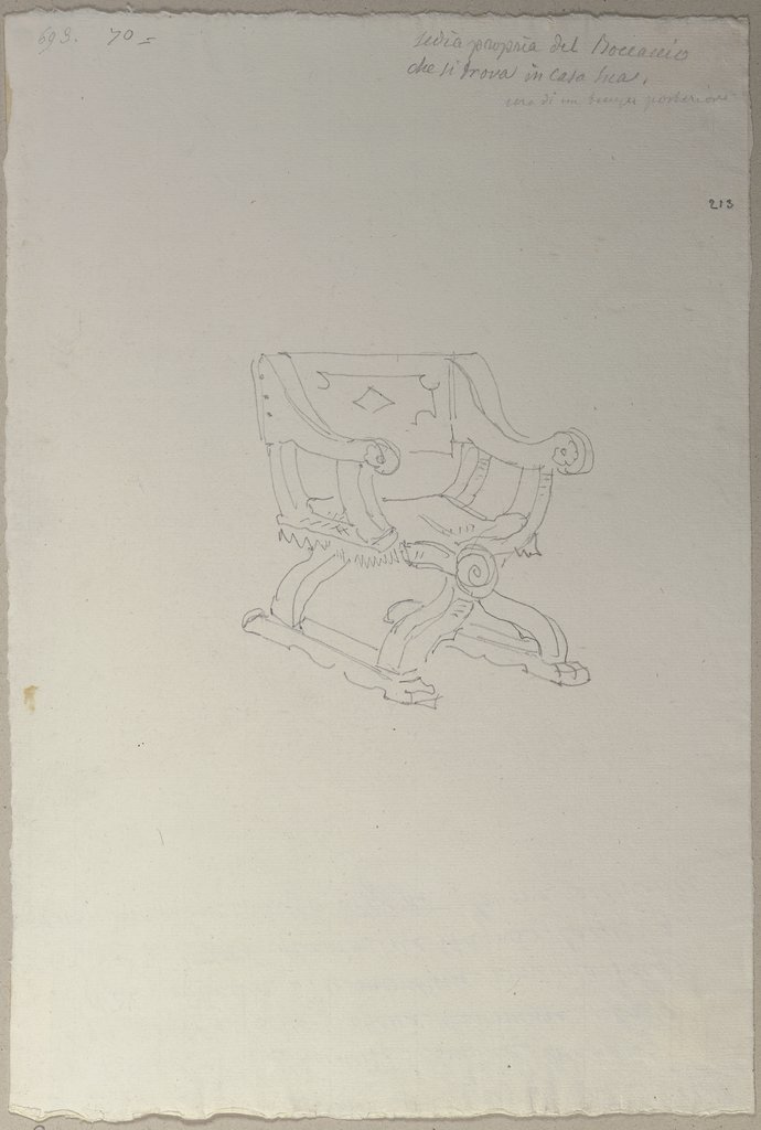 Ein Stuhl, der sich im Wohnzimmer des Giovanni Boccaccio in Certaldo befinde, Johann Anton Ramboux