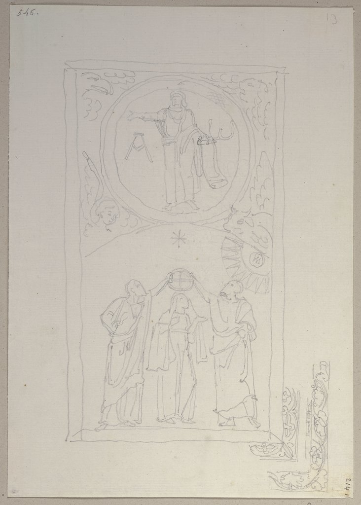 Relief des Portals von Santa Sabina all’Aventino in Rom, die Krönung Mariens darstellend, Johann Anton Ramboux