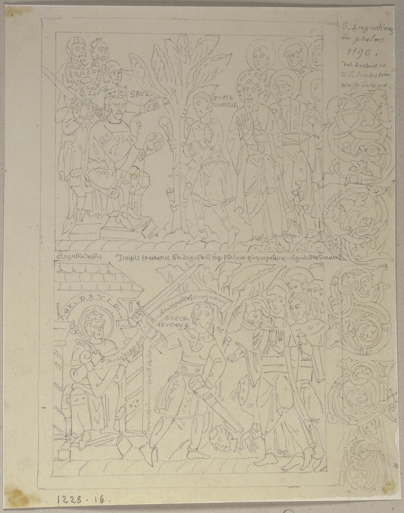 Saul und David, aus einem Codex im Archiv von Santa Scolastica bei Subiaco, Johann Anton Ramboux