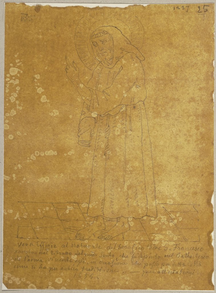 Der Heilige Franziskus wie er in dem Baptisterium zu Parma auf der Mauer abgebildet ist, von einer Abbildung kopiert, Johann Anton Ramboux