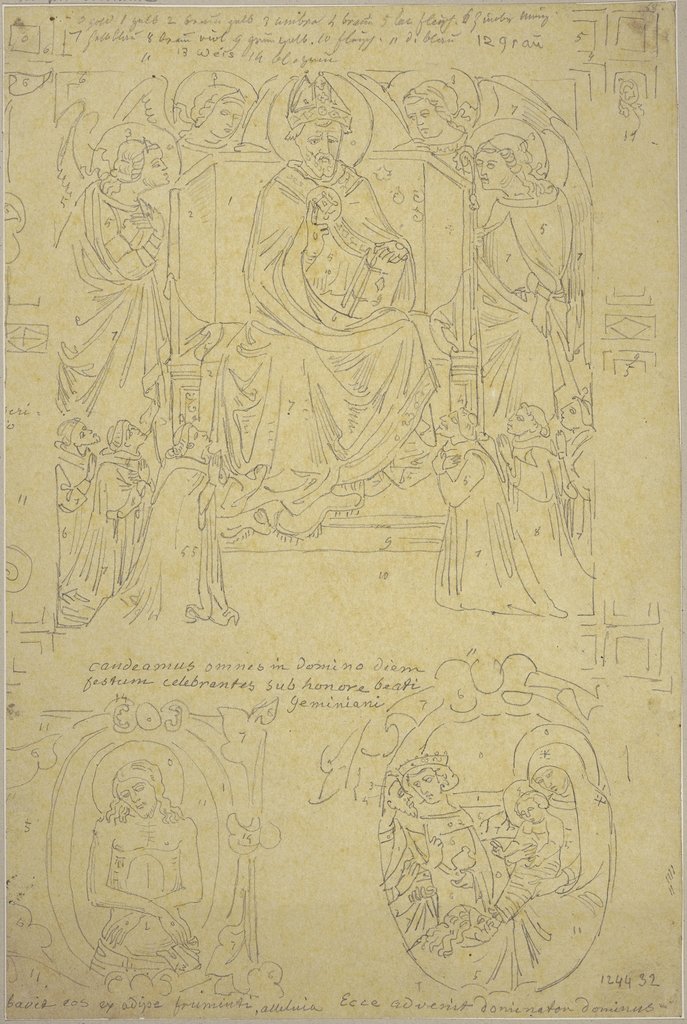 Geminianus auf dem Thron, aus einem Chorbuch in der Kollegiatkirche in San Gimignano, Johann Anton Ramboux