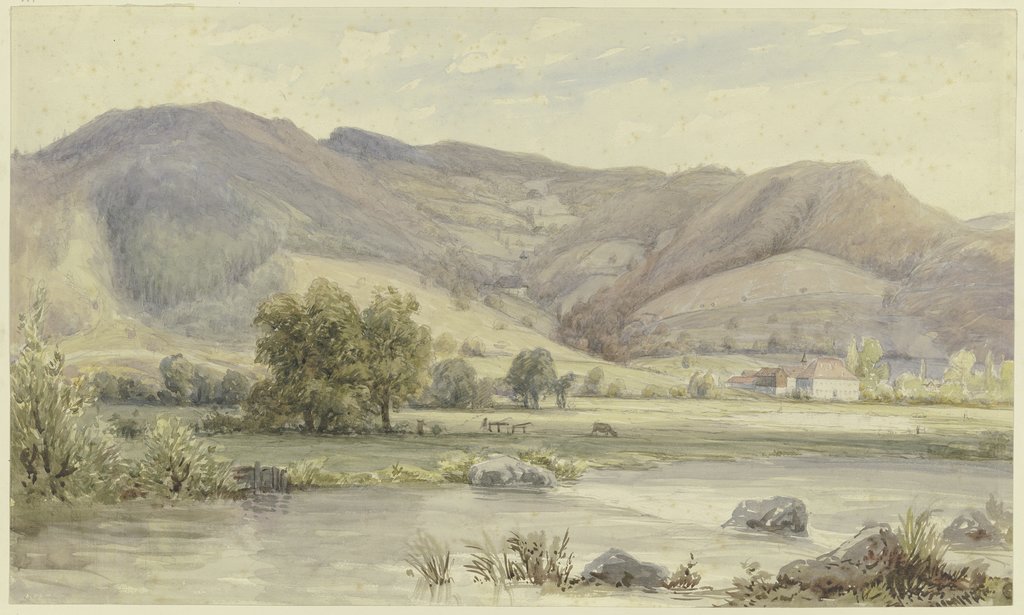 Flusslandschaft mit hohen Bergen, Karl Peter Burnitz