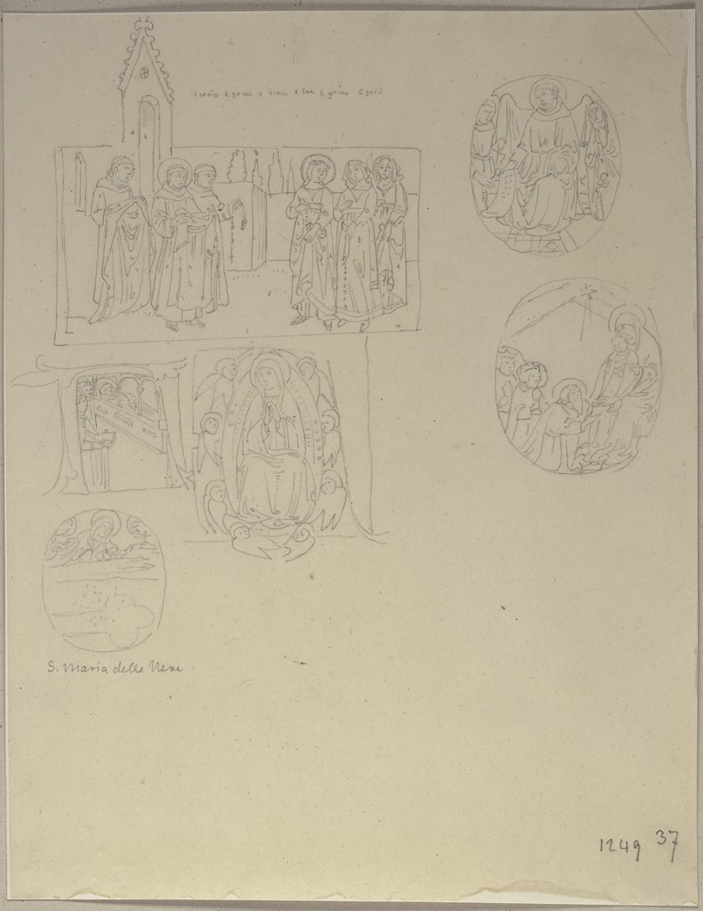 Einige Schwestern, die sich in den Orden des heiligen Franziskus einkleiden lassen, sowie andere Abbildungen aus einem Officinolo oder Breviarium Romanum (?) in der Bibliothek von Siena, Johann Anton Ramboux